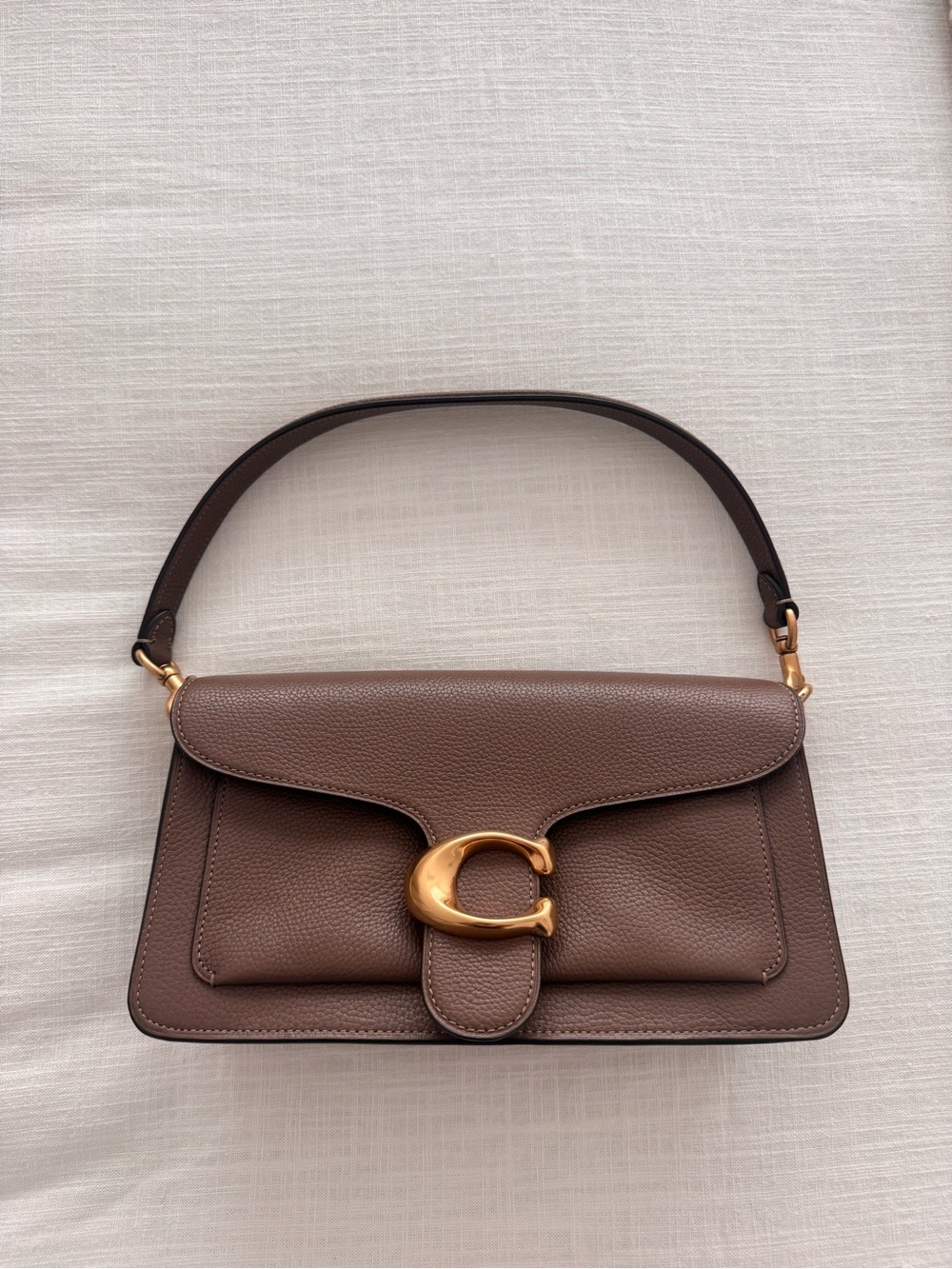 Coach Taupe Brown Leather Tabby Shoulder Bag with Gold 'C' Closure